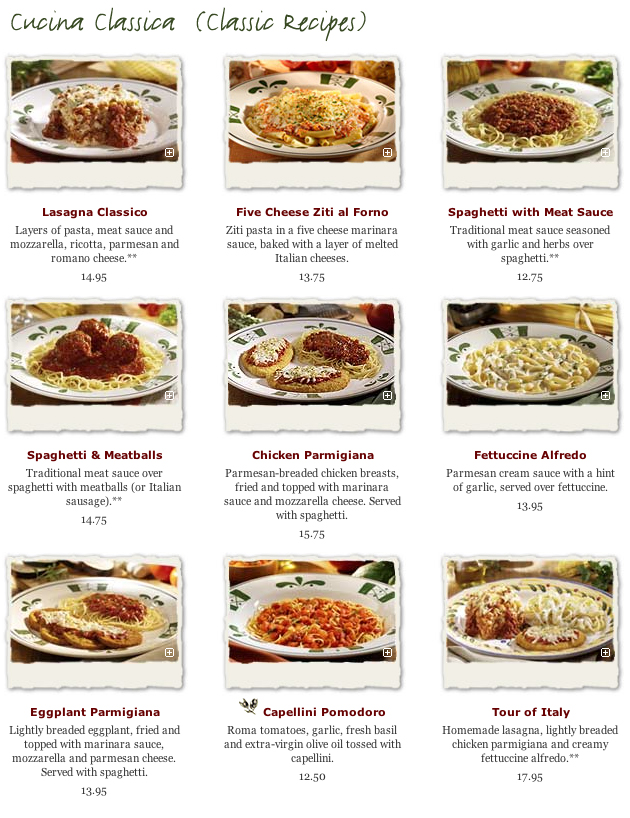 Online Menu For Olive Garden In Palo Alto California United States